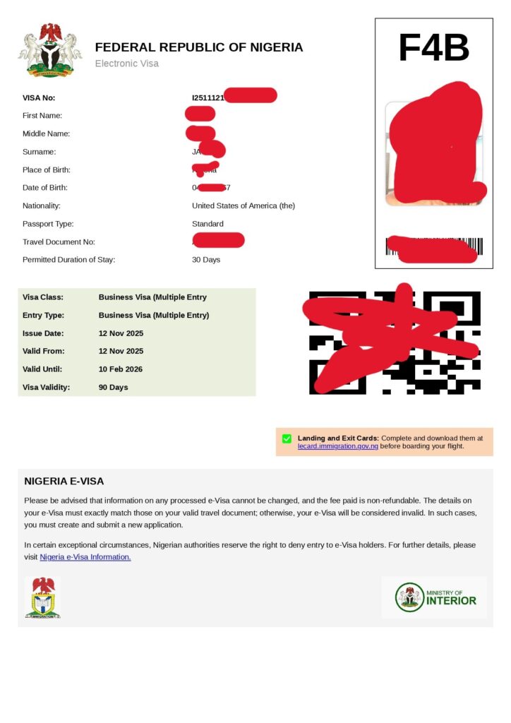 Nigeria eVisa sample